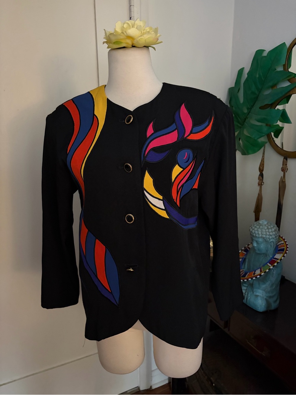 VTG 80s Escamilo Abstract Face Wearable Art Jacket & Shorts Set Size 6